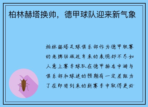 柏林赫塔换帅，德甲球队迎来新气象